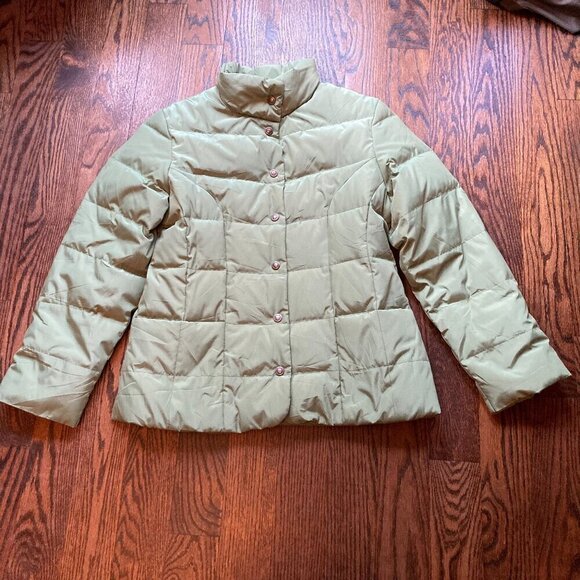 Talbots Petite Down Puffer Coat /Green /Snap Up Buttons /Woman's PETITE medium - Picture 1 of 9